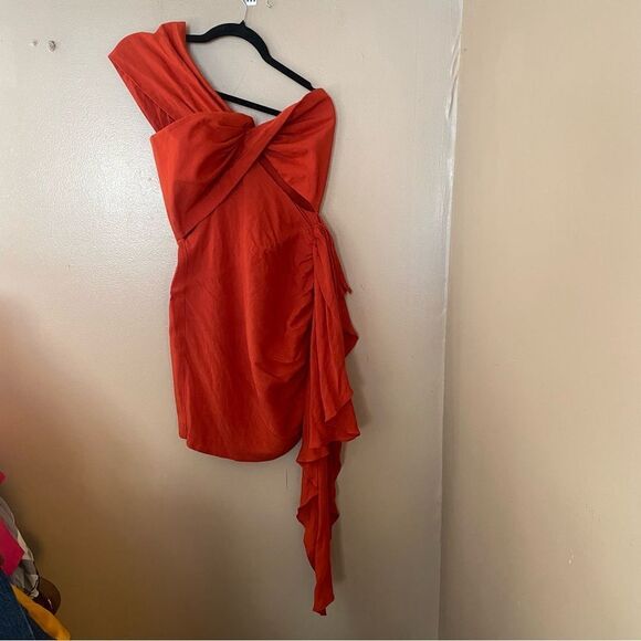 Just Bee Queen Solange Dress Chilli red mini one shoulder draped Revolve S - Picture 8 of 12
